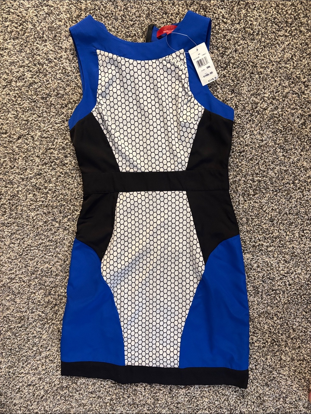 Saks Fifth Avenue Blue Black White Honeycomb Sheath Dress